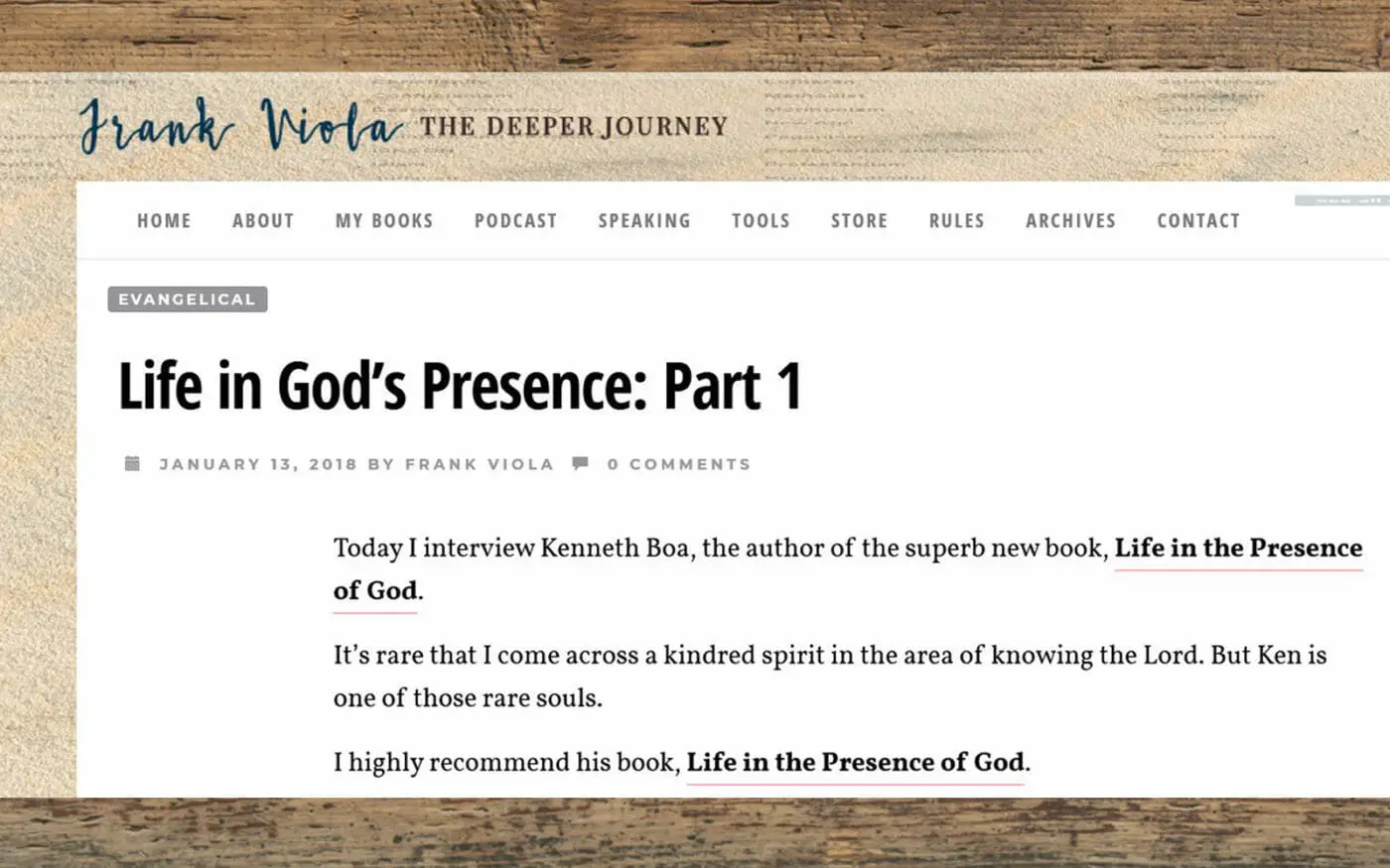 Frank Viola’s Top 100 List Now Features Life in the Presence of God